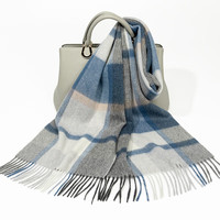  达芬奇密码 保暖 女士羊毛围巾 雾蓝灰格25#