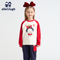 allo&lugh 女童卫衣2026春秋新款卡通印花撞色拼接儿童女宝套头上装