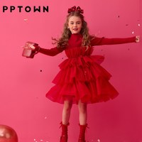巴巴小镇 女童红色连衣裙冬新款年服儿童拜年服毛衣公主裙子新年衣服童装女