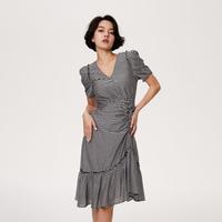 ONLY 春季气质淑女不规则V领短款泡泡袖纯棉连衣裙女