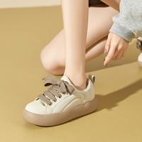 卓诗尼 女士休闲鞋 学院风面包鞋厚底增高圆头系带甜美百搭运动鞋