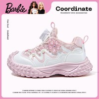 Barbie 童鞋女童鞋子2026新款春季小女孩旋钮扣公主休闲鞋儿童运动鞋