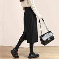 限尺码：她池 春装新女时尚纯色通勤风开衩中长裙有大码