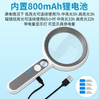 太阳火 新品USB充电手持便携式高清4倍放大镜老人阅读看书观察手机视频带电量显示灯高倍20倍家电