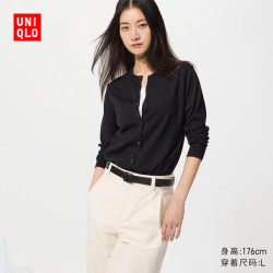 优衣库 棉莫代尔混纺 女士针织开衫 09 黑色 2XL