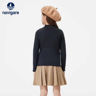  navigare/纳维凯尔 舒适柔软 女童长袖T恤 蝴蝶结打底衫麻灰 165
