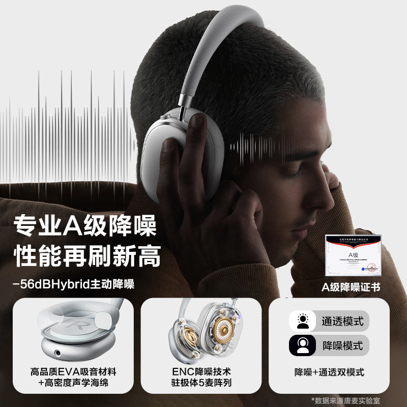  TONEMAC/唐麦 主动降噪 头戴式耳机 【星河银Lite】Hi-Res双金标认证+LDAC无损音质+52dB深度降噪