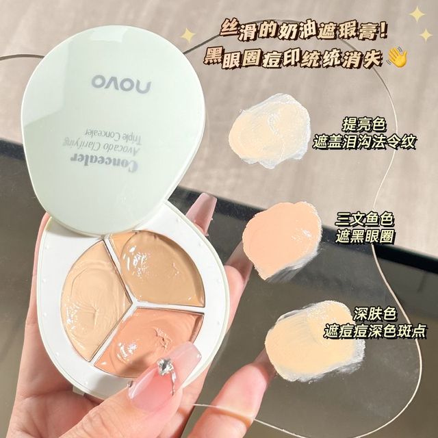 novo 三色遮瑕膏遮盖黑眼圈痘印暗沉脸部斑点学生修容提亮遮瑕盘女