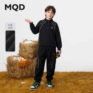 马骑顿 男童25冬新款字母插肩袖卫衣卫裤套装 黑色 130
