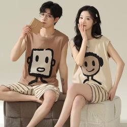 勋阳宇乐 100%纯棉情侣款睡衣一男一女夏季无袖