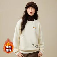 茵曼 女士刺绣加绒加厚宽松直筒显瘦卫衣