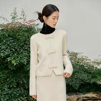 茵曼 女士新中式长袖毛衣 盘扣针织衫外套