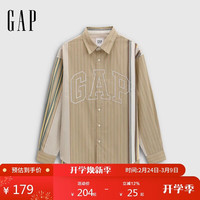 Gap 男士刺绣logo宽松条纹长袖衬衫 791968