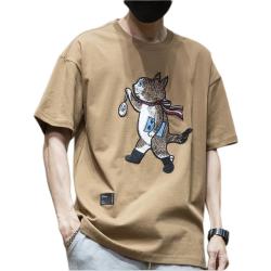 罗蒙 CO8000-9500 重磅刺绣印花圆领短袖T恤 XL 咖啡