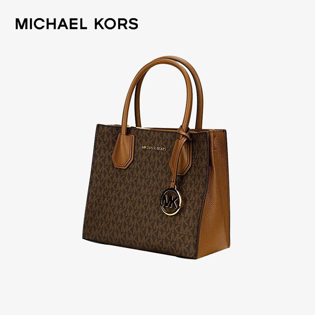 MICHAEL KORS 【38女神节礼物】MK女士包包MERCER手提斜挎风琴包中号深棕/橡果棕