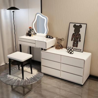 致绪 可伸缩 梳妆台+斗柜+云朵镜+花瓣椅 白80cm桌+柜+云朵镜+花瓣椅