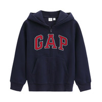 Gap 男中大童 拉链字母印花连帽长袖卫衣  海军蓝