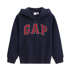 Gap 男中大童 拉链字母印花连帽长袖卫衣  海军蓝