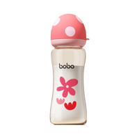 乐儿宝/bobo 玻璃奶瓶 宽口径 防胀气 防摔 新生儿初生儿 260ml【珊瑚粉*M码奶嘴】 1个