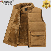 啄木鸟 男士灯芯绒马甲加绒加厚立领多口袋坎肩