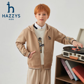 哈吉斯 男童连帽针织外套 暖卡其