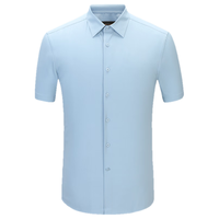  YOUNGOR/雅戈尔 TR混纺面料柔软干爽不易皱 男士短袖衬衫 蓝色提花 40