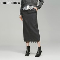 红袖 女士蕾丝拼接开叉直筒半身裙 89224381504