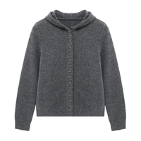 百家好 纯色连帽 女士针织开衫 灰色 M
