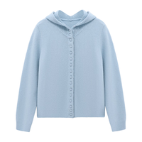 BASIC HOUSE/百家好 纯色连帽 女士毛衣开衫 蓝色 XL