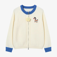 百家好 女士撞色小马提花针织开衫 双拉链毛衣外套