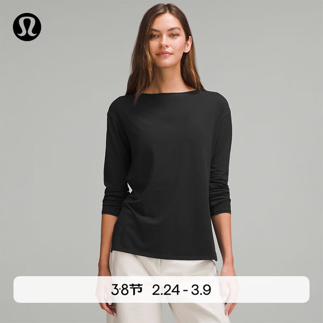 lululemon 丨Relaxed-Fit 女士宽松剪裁船型领口长袖 T 恤 LW3IOJS 黑色 XXS /2
