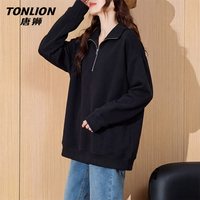 TONLION/唐狮 学院风 女士卫衣 黑#纯色