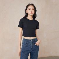 A21 女装针织修身圆领短袖T恤女时尚舒适常年款纯色t恤显瘦短款上衣