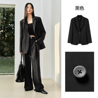 太平鸟 黑金西装外套女单粒扣2025新款女士套装黑色小个子夹克女