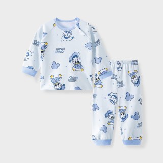 多嘻噜卡 两件装  宝宝居家服套装肩开秋衣秋裤童装衣服儿童纯棉分体睡衣