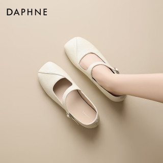 达芙妮 方头玛丽珍单鞋 百搭法式白色平底鞋