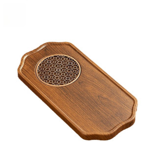 景盏 景德镇工艺中式托盘茶盘 复古科技木小型网格干泡盘