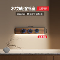 PLUS会员：国际电工 中古风轨道式插座 木纹轨道(带灯带防尘条)30cm+3个五孔