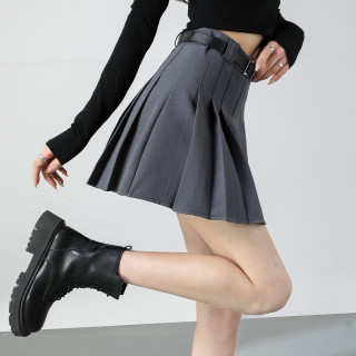 TERRE BLEUE 高腰半截裙女2025春秋新款修身休闲包臀A字压褶女士短款裙