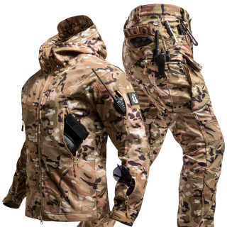 德尔.默克 户外冲锋保暖加绒软壳上衣+裤子套装 S