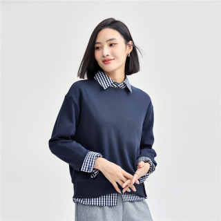 佐丹奴 卫衣女双面布休闲上衣纽扣开叉下摆圆领套头衫13324744