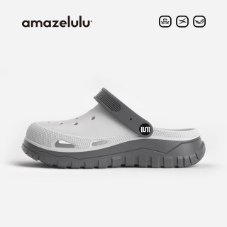AMAZE-LULU双色洞洞鞋男夏季新款厚底防滑户外沙滩凉鞋外穿 灰色 42-43