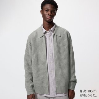 优衣库 男装衬衫领拉链针织开衫/长袖毛衣毛衫外套481723