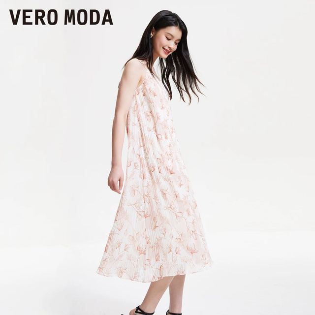 VERO MODA 奥莱连衣裙春夏新款休闲度假风浪漫气质印花吊带裙子