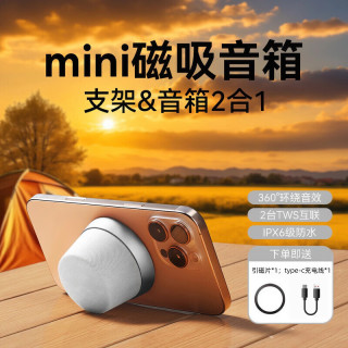 萨勒芬妮 便携磁吸迷你防水无线手机音箱 银白色