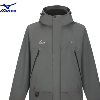 PLUS会员：美津浓 男女同款连帽华夫格绒冲锋衣 05/霜蓝灰 L