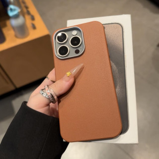 金属框皮纹苹果手机壳