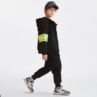 马骑顿 童装冬款款保暖超酷时尚连帽套装两件套 黑色 110