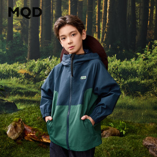 马骑顿 男童25春学院风撞色上衣中大童连帽防风外套 藏青 120