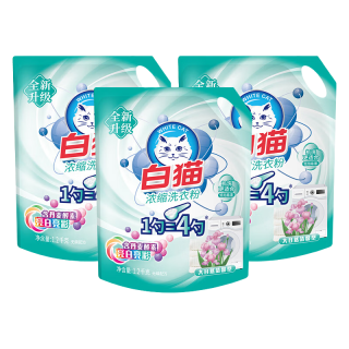 移动端、京东百亿补贴：白猫 新浓缩洗衣粉 丹麦进口生物酵素 1200g 双效酵素浓缩粉 1200g*3袋